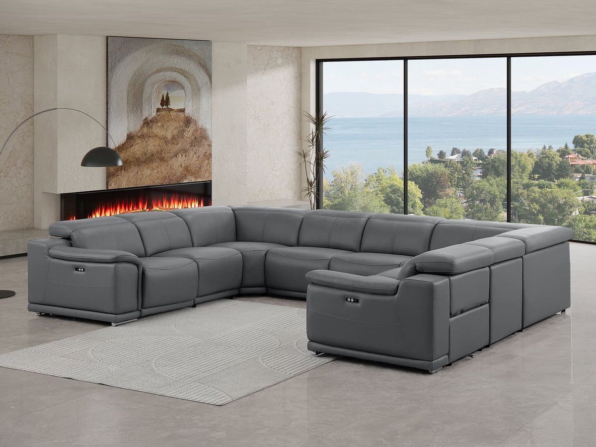 2679 8-Piece U-Shaped Power Reclining Sectional Sofa in Genuine Leather - 4 Recliners - Dark Grey - SKU 2679-DK-GRAY-8PC-4PWR-U-NC-SECT