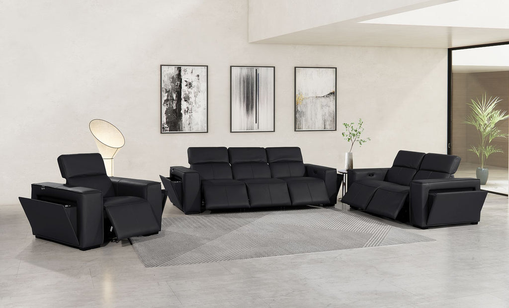 1224 Divanitalia 6-Piece Modular Power Reclining Sofa, Loveseat & Chair Set in Top Grain Italian Leather with 6 Power Recliners & Power Headrests - Black - SKU 1224-BLACK-6.6-HT-3PC - view 2