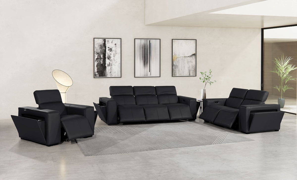 1224 Divanitalia 6-Piece Modular Power Reclining Sofa, Loveseat & Chair Set in Top Grain Italian Leather with 6 Power Recliners & Power Headrests - Black - SKU 1224-BLACK-6.6-HT-3PC - view 2
