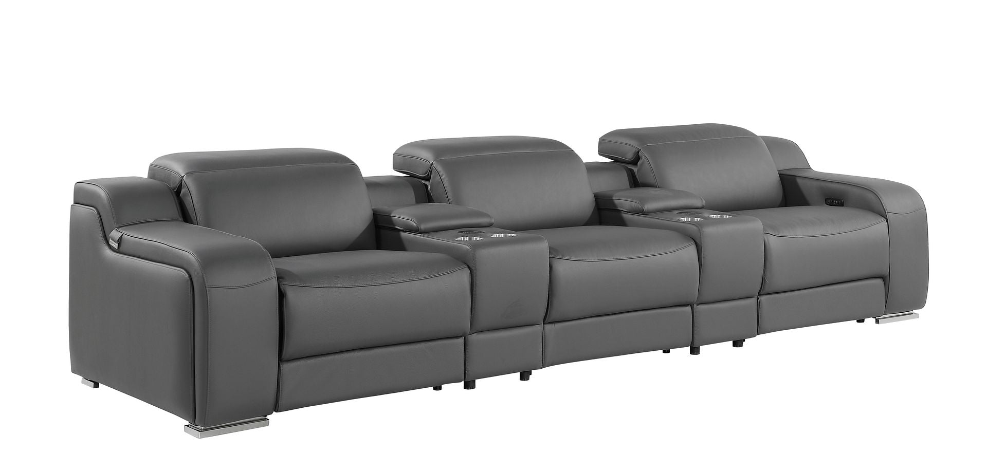1116 Divanitalia 5-Piece Modular Power Reclining Sofa in Top Grain Italian Leather with 3 Power Recliners & Power Headrests