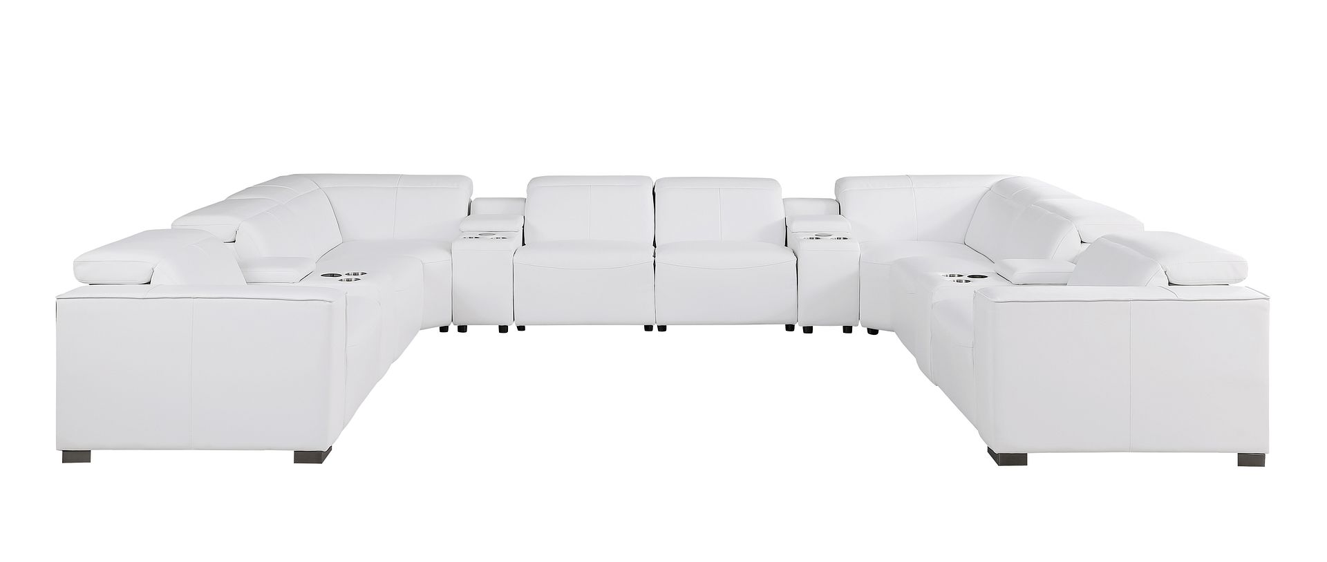 1208 12 Piece U-Shaped Leather Sectional Sofa with 4 Power Recliners & Power Headrest