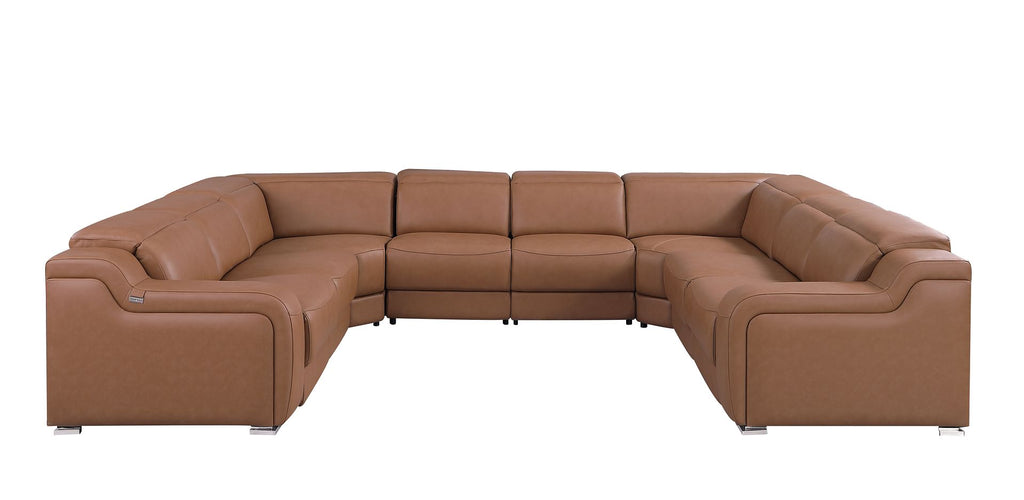 1116 Divanitalia 8-Piece U-Shaped Sectional Sofa in Top Grain Italian Leather with 4 Power Recliners & Power Headrests - Cognac - SKU 1116-COGNAC-8PC-4PWR-U-NC-SECTIONAL-GROUP - view 3