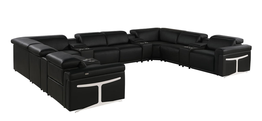 1126 Divanitalia 12-Piece U-Shaped Sectional Sofa in Top Grain Italian Leather with 4 Power Recliners & Power Headrests - Black - SKU 1126-BLACK-12PC-4PWR-U-SECTIONAL-GROUP - view 4