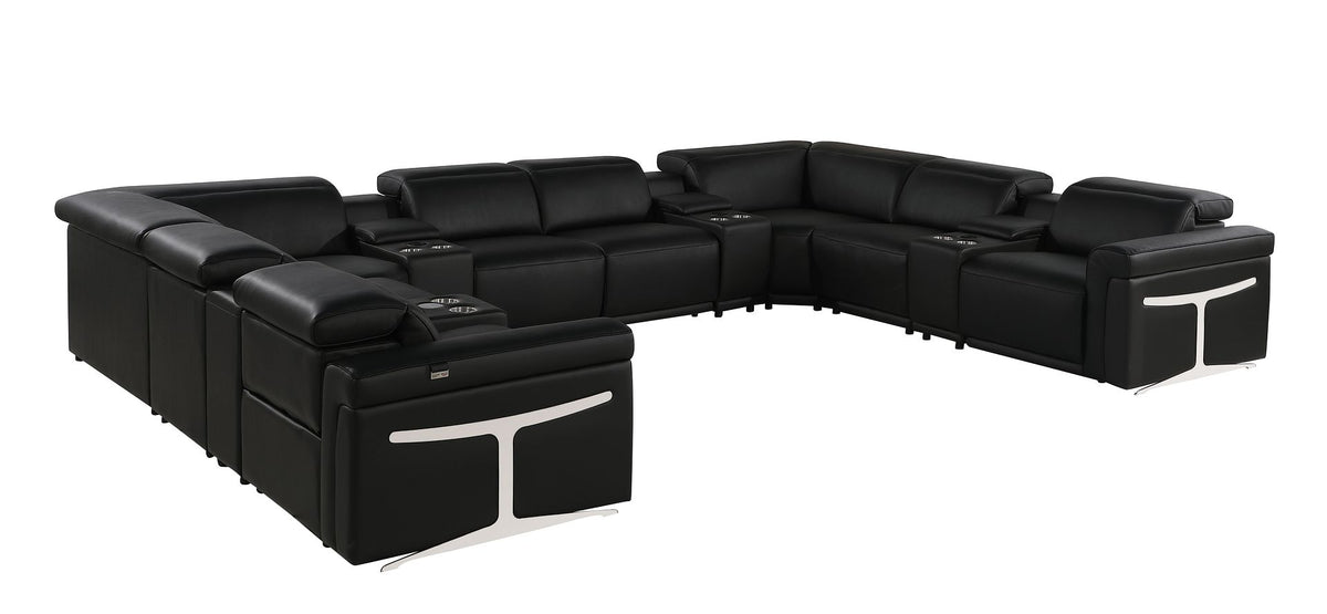 1126 Divanitalia 12-Piece U-Shaped Sectional Sofa in Top Grain Italian Leather with 4 Power Recliners & Power Headrests - Black - SKU 1126-BLACK-12PC-4PWR-U-SECTIONAL-GROUP - view 4