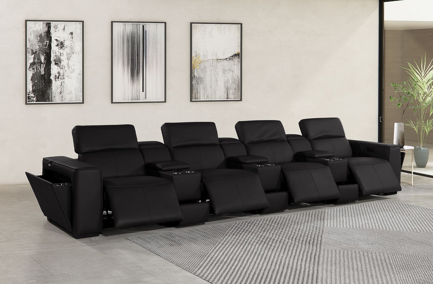 1224 Divanitalia 7-Piece Modular Power Reclining Sofa in Top Grain Italian Leather with 4 Power Recliners & Power Headrests