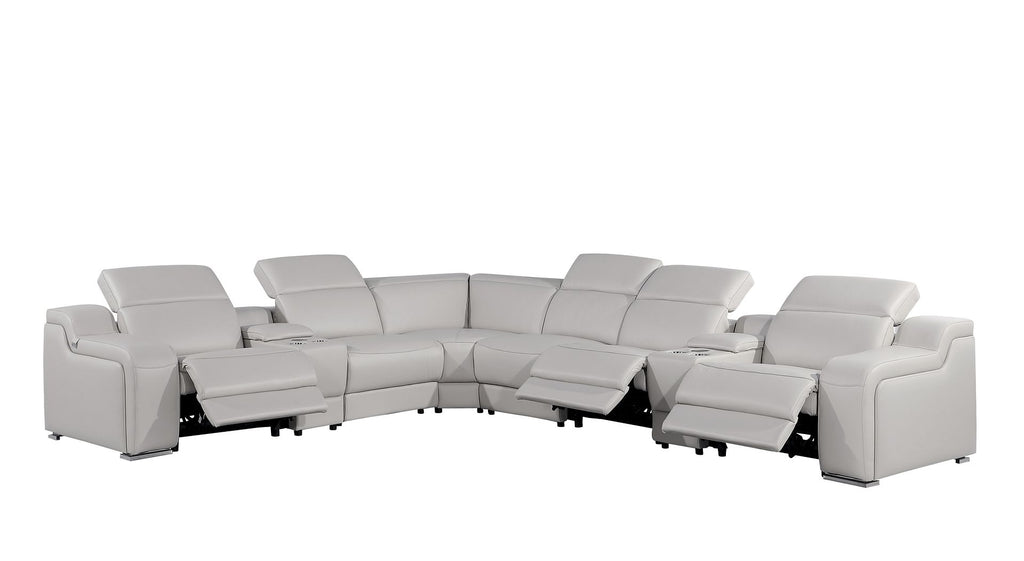 1116 Divanitalia 8-Piece L-Shaped Sectional Sofa in Top Grain Italian Leather with 3 Power Recliners & Power Headrests - Light Grey - SKU 1116-LT-GREY-8PC-3PWR-SECTIONAL- GROUP - view 3