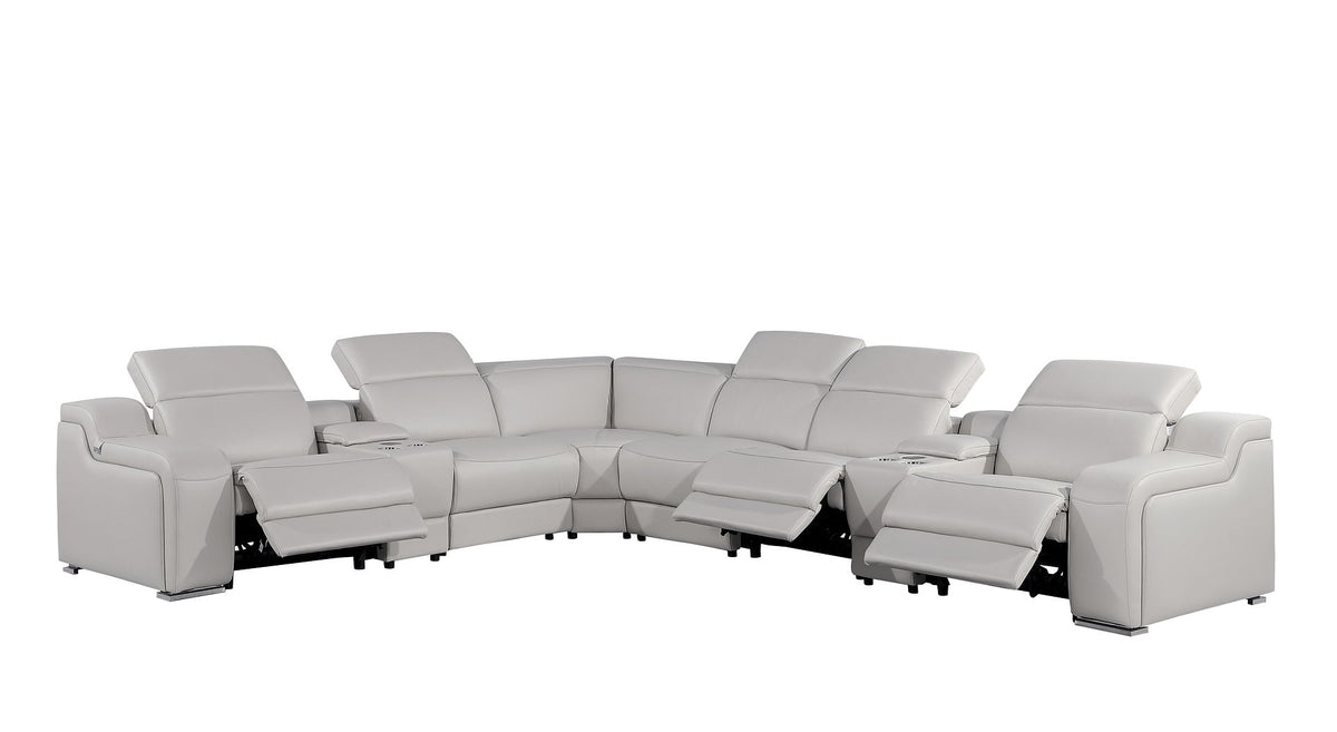 1116 Divanitalia 8-Piece L-Shaped Sectional Sofa in Top Grain Italian Leather with 3 Power Recliners & Power Headrests - Light Grey - SKU 1116-LT-GREY-8PC-3PWR-SECTIONAL- GROUP - view 3