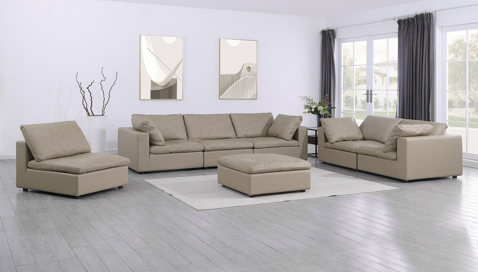 1100 Divanitalia 3-Piece Sofa Set with Ottoman - Top-grain Italian Leather - Beige