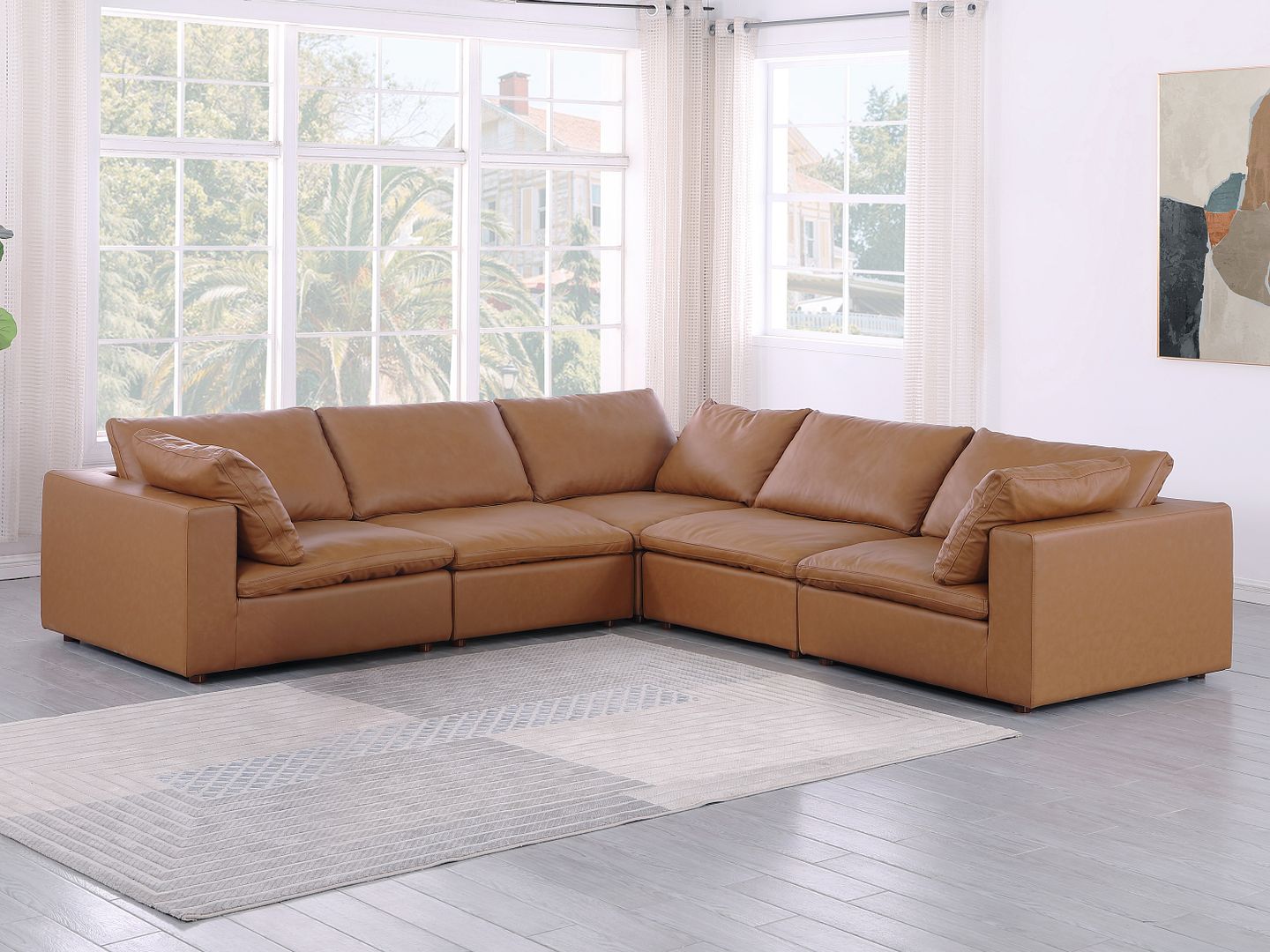 1100 Divanitalia 5-Piece L-Shaped Sectional Sofa - Top-grain Italian Leather - Cognac