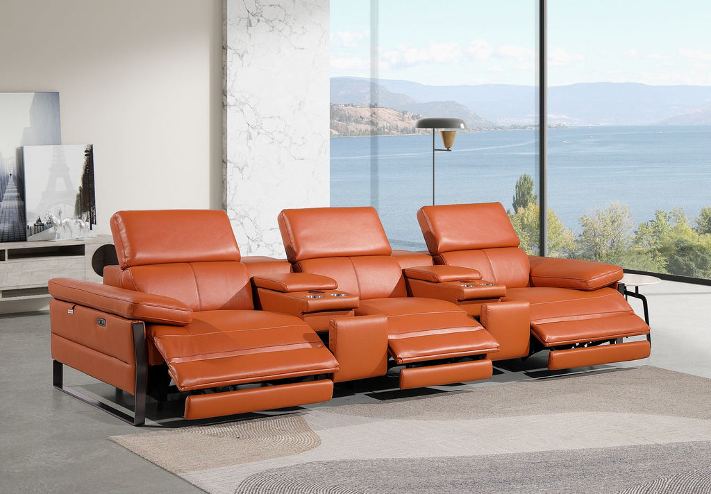 1246 Divanitalia Modular Power Triple Reclining Dual Console Sofa with Power Reclining Headrests - Top Grain Italian Leather - Camel - SKU 1246-CAMEL-5.3-HT - view 2
