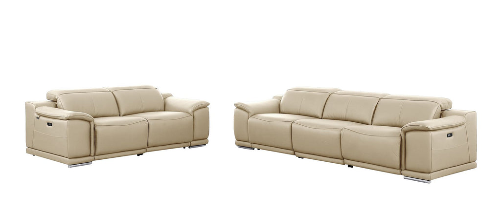 9762 Divanitalia 5-Piece Modular Power Reclining Sofa and Loveseat Set with 5 Power Recliners in Top Grain Italian Leather - Beige - SKU 9762-BEIGE-5.4-HT-2PC - view 3