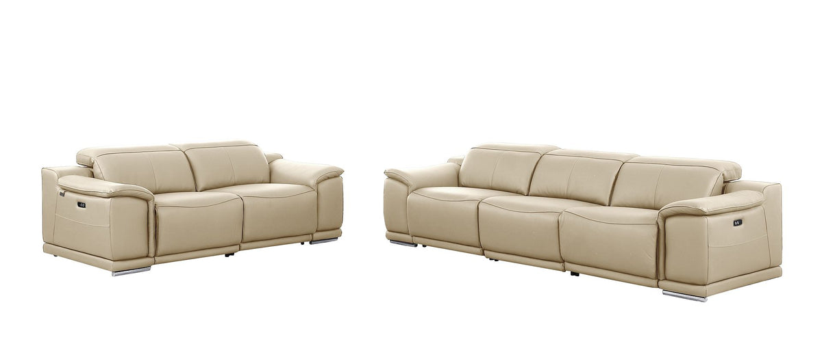 9762 Divanitalia 5-Piece Modular Power Reclining Sofa and Loveseat Set with 5 Power Recliners in Top Grain Italian Leather - Beige - SKU 9762-BEIGE-5.4-HT-2PC - view 3