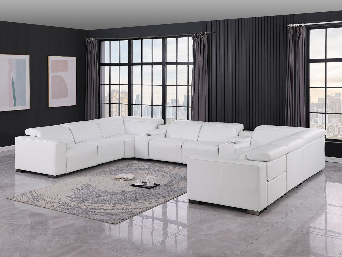 1208 10 Piece U-Shaped Leather Sectional Sofa with 4 Power Recliners & Power Headrest - White - SKU 1208-WHITE-10PC-4PWR-U-SECTIONAL-GROUP