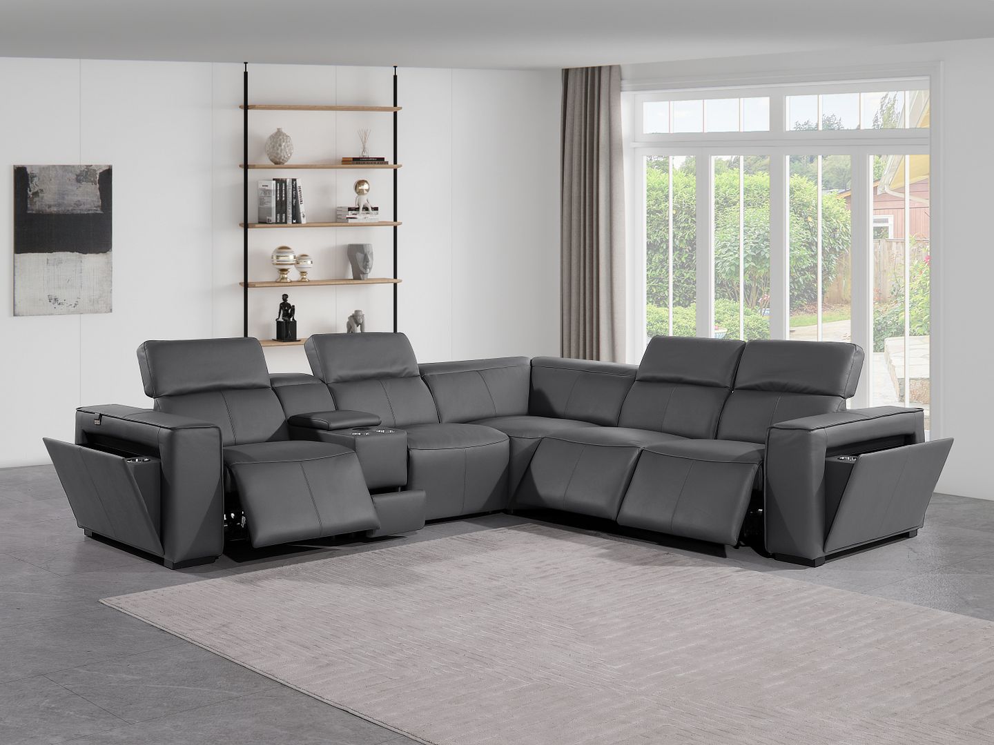 1224 Divanitalia 6-Piece L-Shaped Sectional Sofa in Top Grain Italian Leather with 3 Power Recliners & Power Headrests
