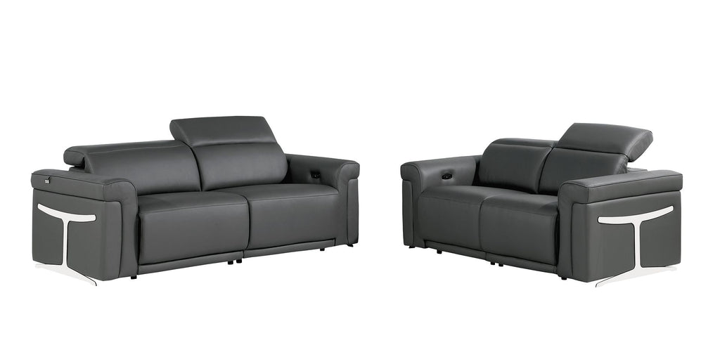 1126 Divanitalia Power Reclining Sofa and Loveseat Set in Top Grain Italian Leather with 4 Power Recliners & Power Headrests - Dark Grey - SKU 1126-DARK GREY-2PC - view 2