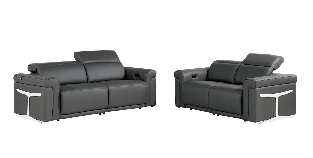 1126 Divanitalia Power Reclining Sofa and Loveseat Set in Top Grain Italian Leather with 4 Power Recliners & Power Headrests - Dark Grey - SKU 1126-DARK GREY-2PC - view 2
