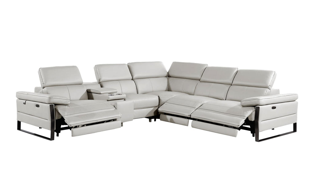 1246 Divanitalia 6-Piece L-Shaped Modular Power Reclining Sectional Sofa with 3 Power Recliners and Power Headrests - Top Grain Italian Leather - Light Grey - SKU 1246-LT-GREY-6PC-3PWR-SECTIONAL - view 4