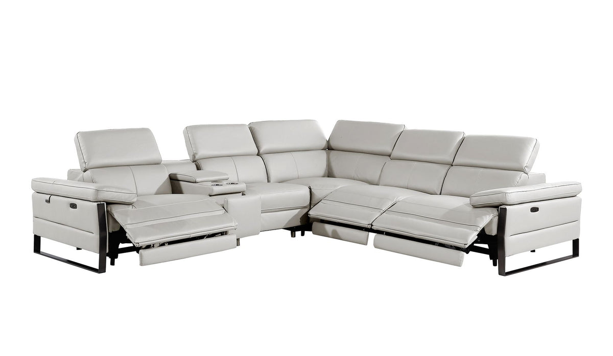 1246 Divanitalia 6-Piece L-Shaped Modular Power Reclining Sectional Sofa with 3 Power Recliners and Power Headrests - Top Grain Italian Leather - Light Grey - SKU 1246-LT-GREY-6PC-3PWR-SECTIONAL - view 4