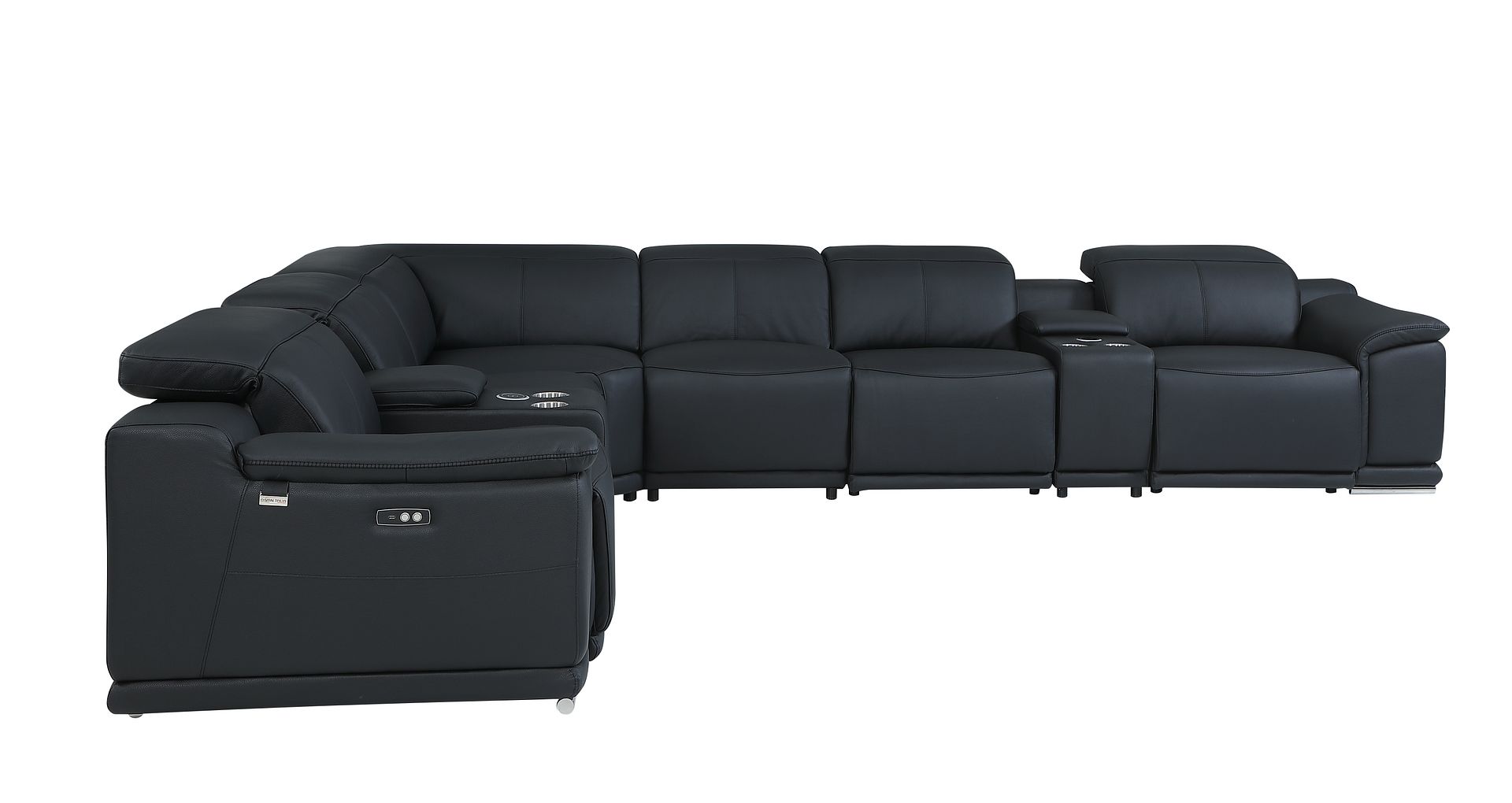 9762 Divanitalia 8-Piece L-Shaped Top Grain Italian Leather Sectional Sofa with 3 Power Recliners