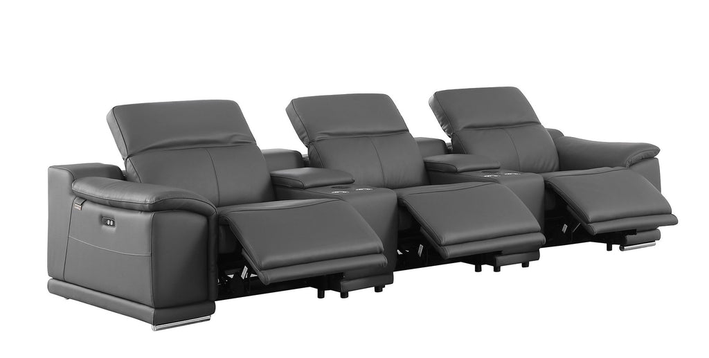 9762 Divanitalia 5-Piece Modular Power Reclining Sofa and Loveseat Set with 3 Power Recliners in Top Grain Italian Leather