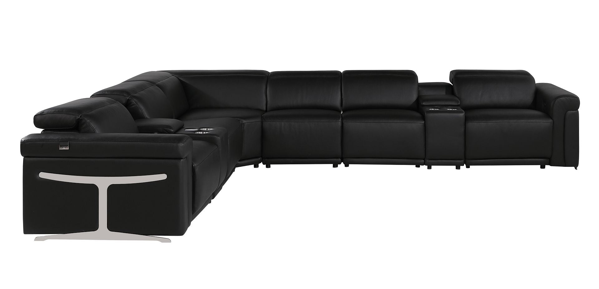 1126 Divanitalia 8-Piece L-Shaped Sectional Sofa in Top Grain Italian Leather with 4 Power Recliners & Power Headrests