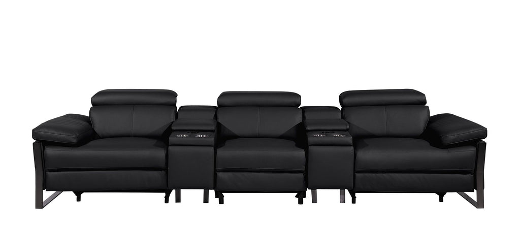 1246 Divanitalia Modular Power Triple Reclining Dual Console Sofa with Power Reclining Headrests - Top Grain Italian Leather - Black - SKU 1246-BLACK-5.3-HT - view 3