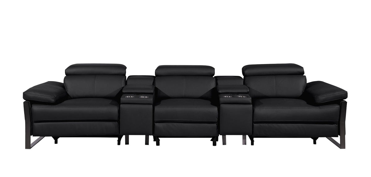 1246 Divanitalia Modular Power Triple Reclining Dual Console Sofa with Power Reclining Headrests - Top Grain Italian Leather - Black - SKU 1246-BLACK-5.3-HT - view 3