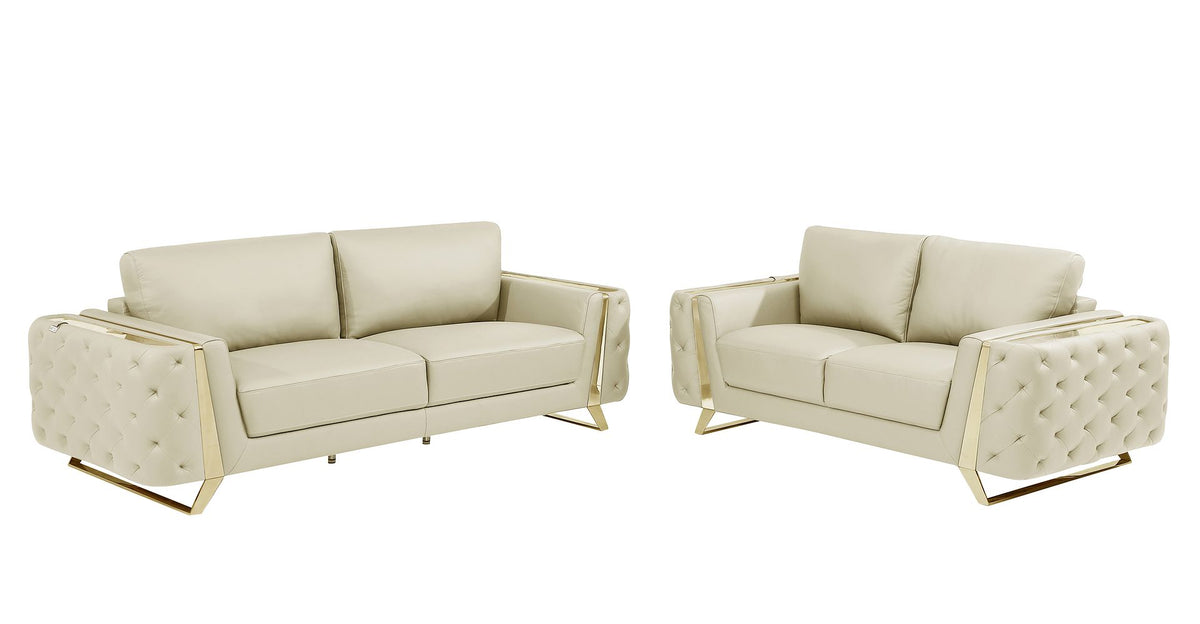 1050 Divanitalia 3-Piece Sofa Set in Top-grain Italian Leather - Beige - SKU 1050-BEIGE-2PC - view 2