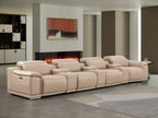 2679 Genuine Leather Sofa with 4 Power Recliners, Power Headrests & 3 Storage Consoles - Beige