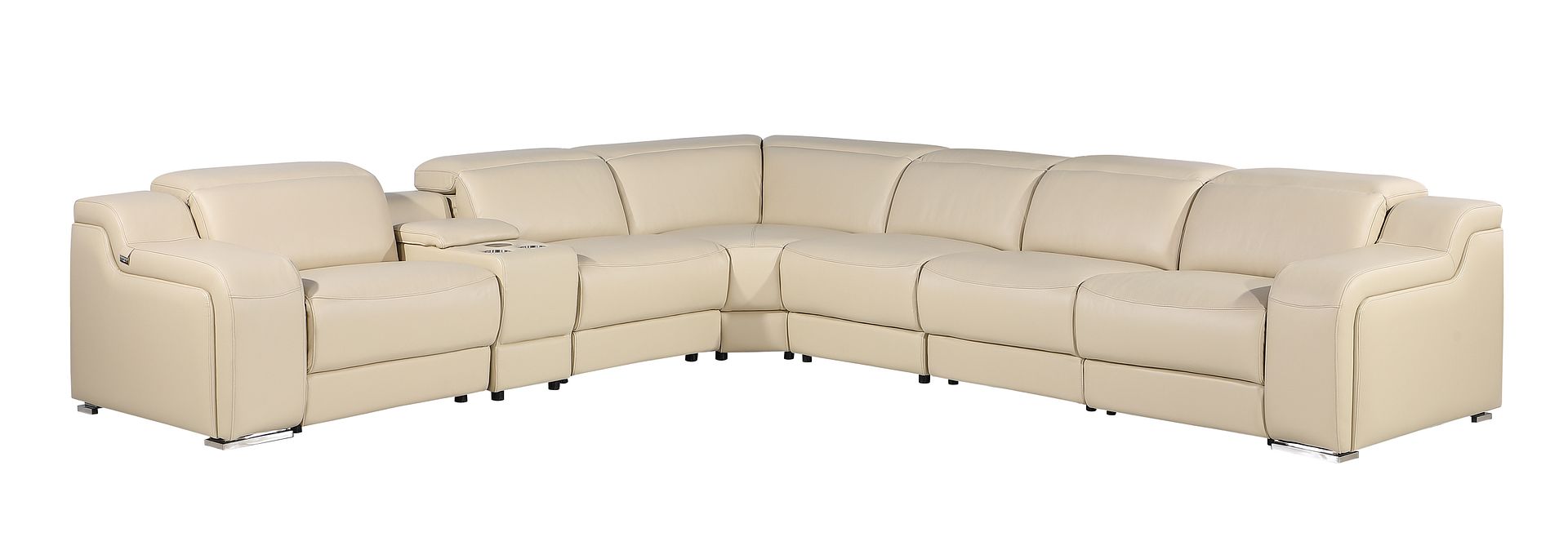 1116 Divanitalia 7-Piece L-Shaped Sectional Sofa in Top Grain Italian Leather with 3 Power Recliners & Power Headrests