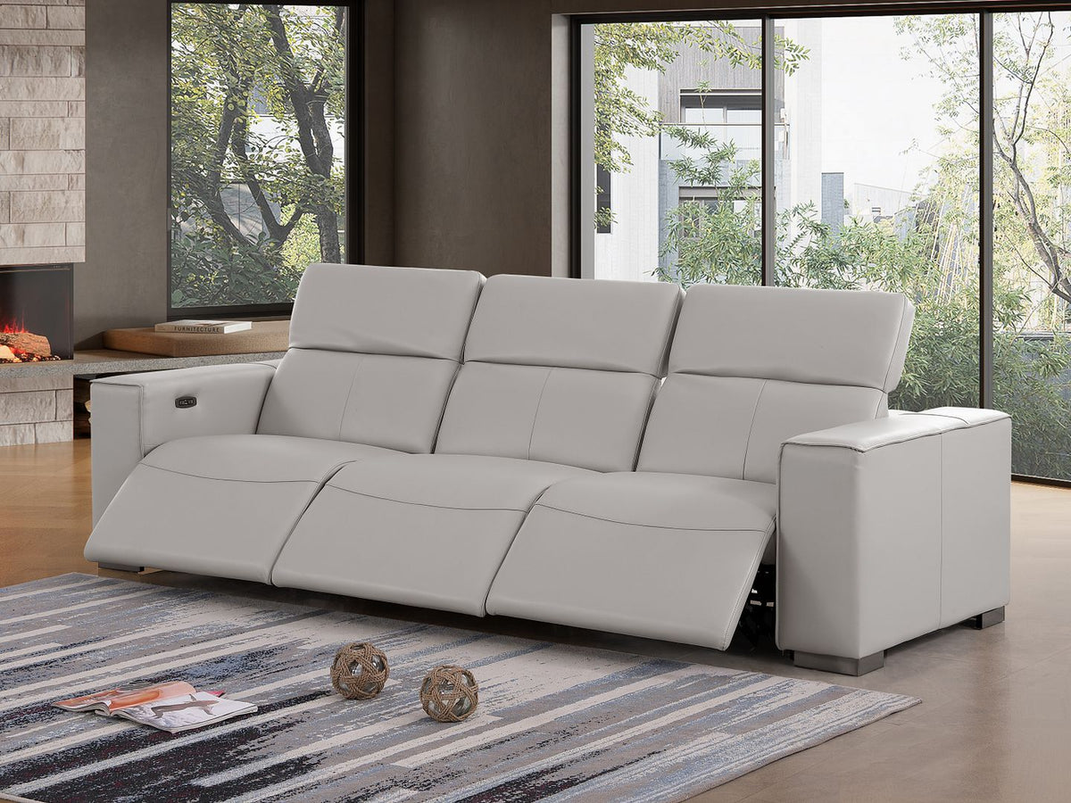 1208 Genuine Leather Triple Power Reclining Sofa - Light Grey - SKU 1208-LT-GREY-3.3-HT - view 2