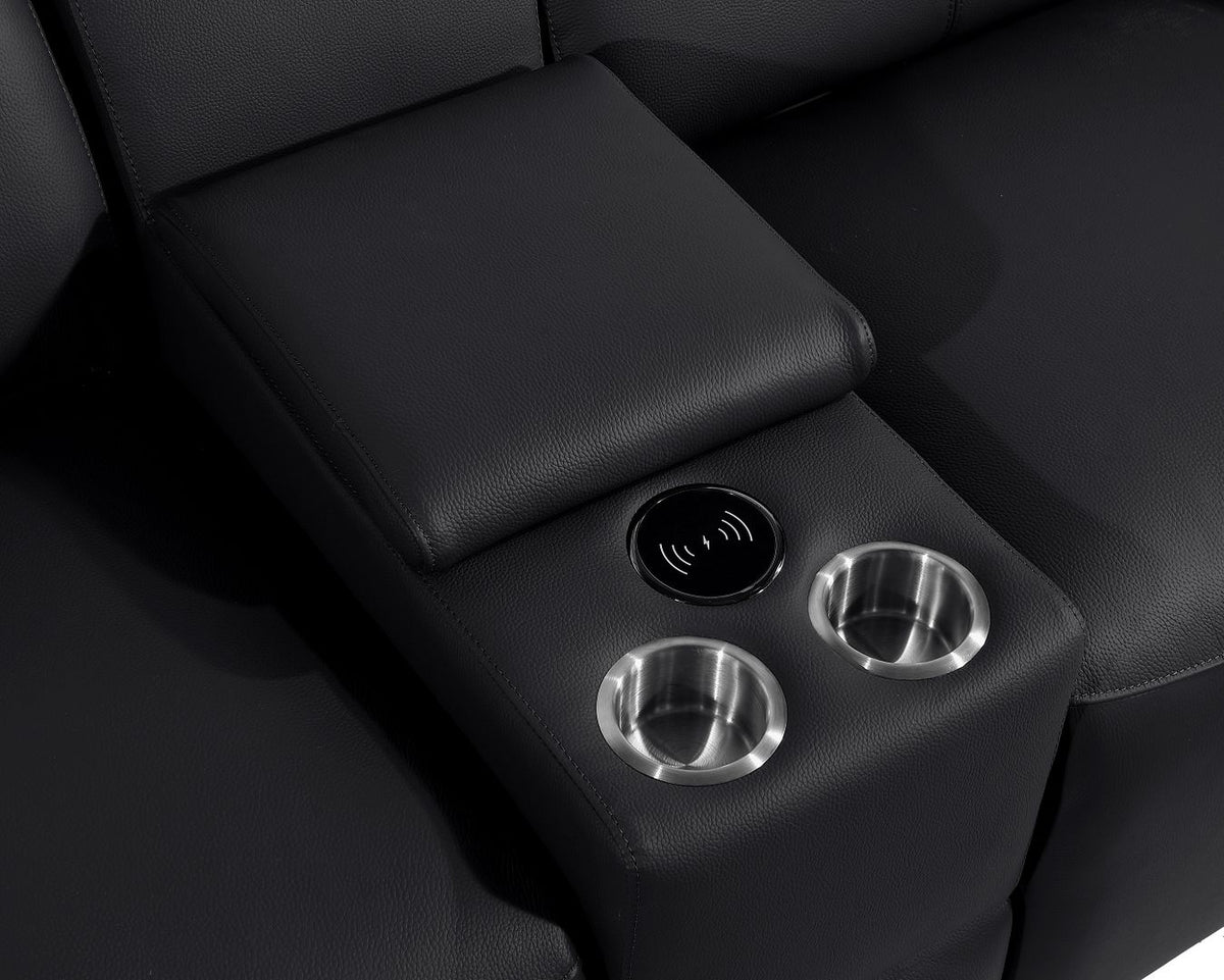 1224 Divanitalia 7-Piece L-Shaped Sectional Sofa in Top Grain Italian Leather with 3 Power Recliners & Power Headrests - Black - SKU 1224-BLACK-7PC-3PWR-SECTIONAL - view 10