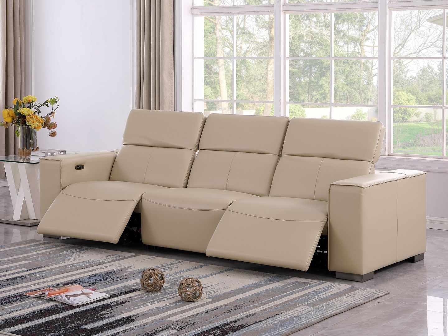 1208 Genuine Leather Triple Power Reclining Sofa