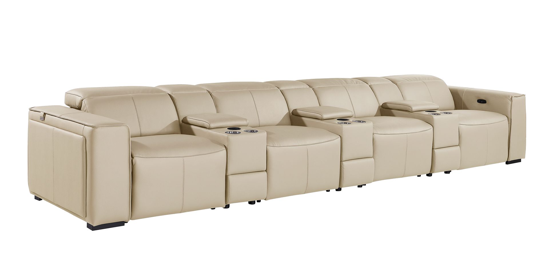 1224 Divanitalia 7-Piece Modular Power Reclining Sofa in Top Grain Italian Leather with 4 Power Recliners & Power Headrests