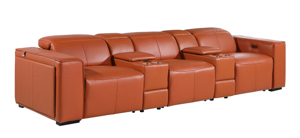 1224 Divanitalia 8-Piece Modular Power Reclining Sofa & Loveseat Set in Top Grain Italian Leather with 5 Power Recliners & Power Headrests - Camel - SKU 1224-CAMEL-8.5-HT-2PC - view 6