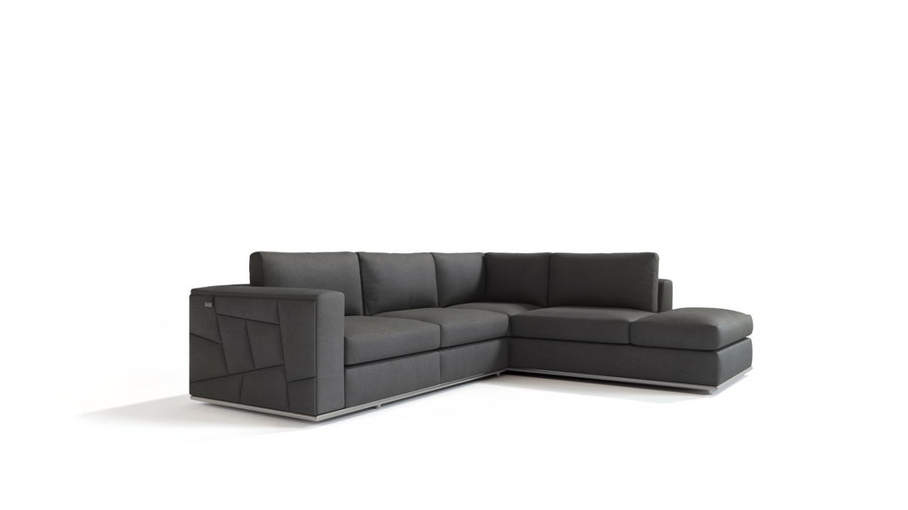 998 Divanitalia Cream Right Arm Facing Sectional Sofa in Top-grain Italian Leather - Dark Grey - SKU 998-Sectional-RAF-CHAISE-DARK GREY - view 2