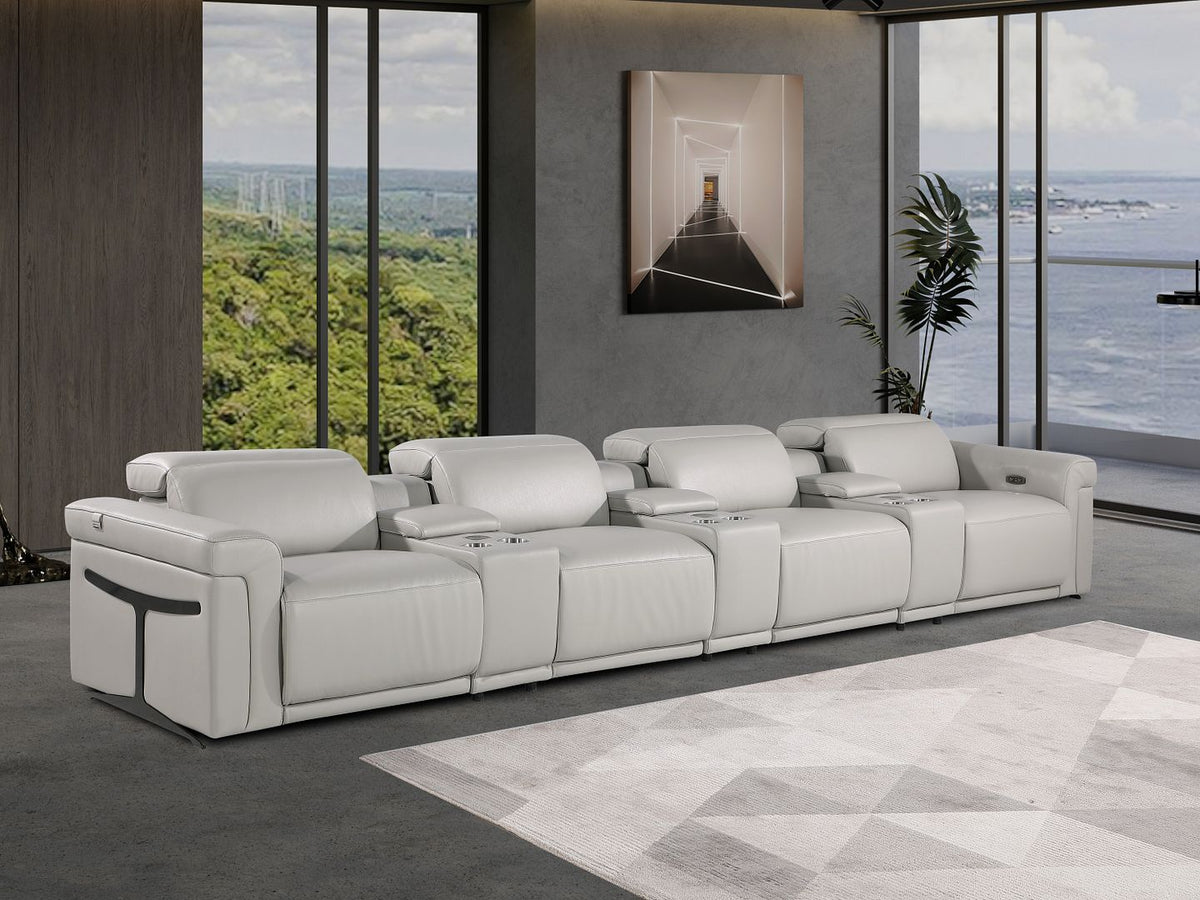 1126 Divanitalia 7-Piece Modular Power Reclining Sofa in Top Grain Italian Leather with 4 Power Recliners & Power Headrests - Light Grey - SKU 1126-LT_GREY-7.4-HT