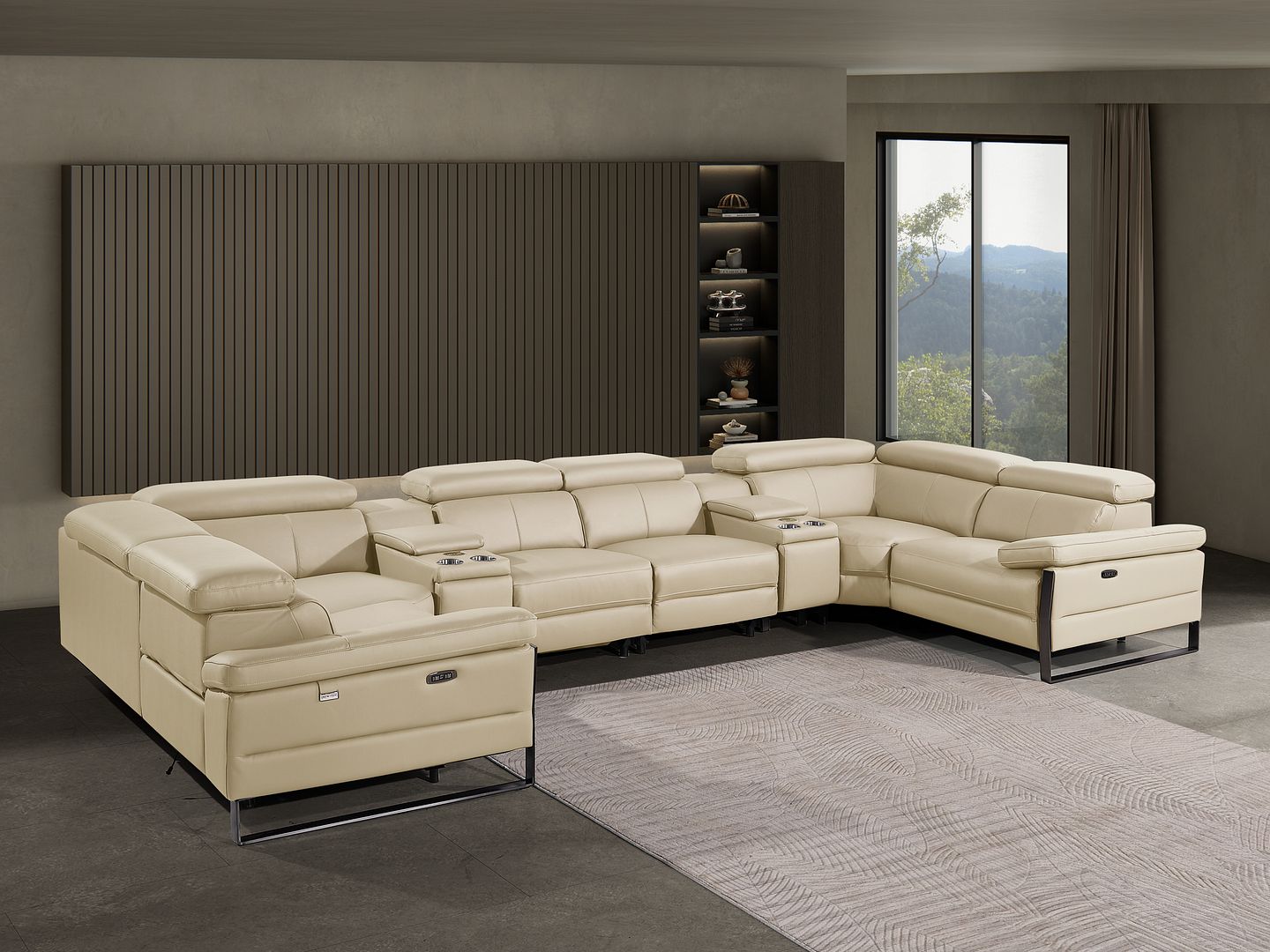 1246 Divanitalia 8-Piece U-Shaped Modular Power Reclining Sectional Sofa with 2 Power Recliners and Power Headrests - Top Grain Italian Leather - Beige