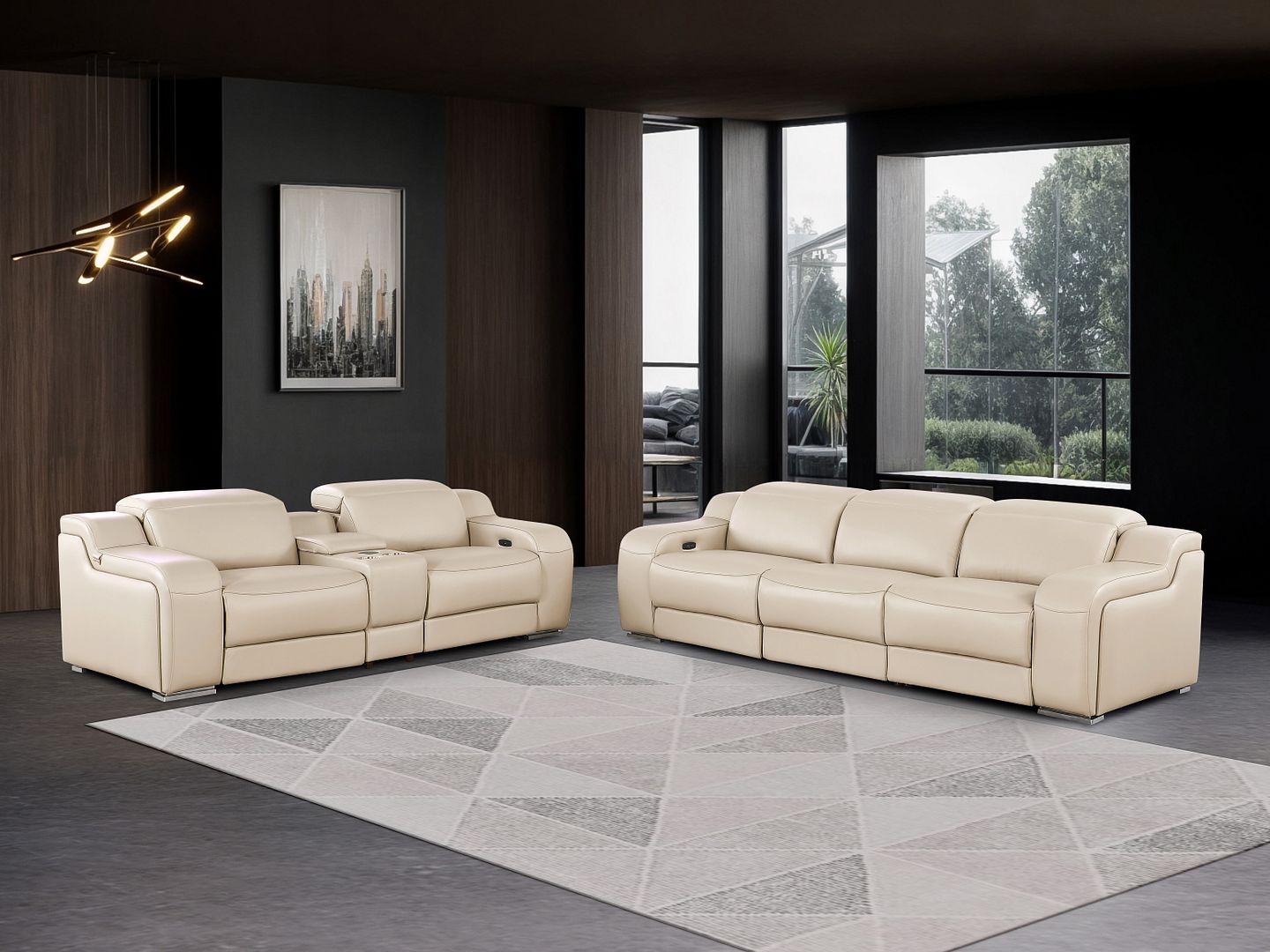 1116 Divanitalia 6-Piece Modular Power Reclining Sofa and Console Loveseat Set in Top Grain Italian Leather with 5 Power Recliners & Power Headrests