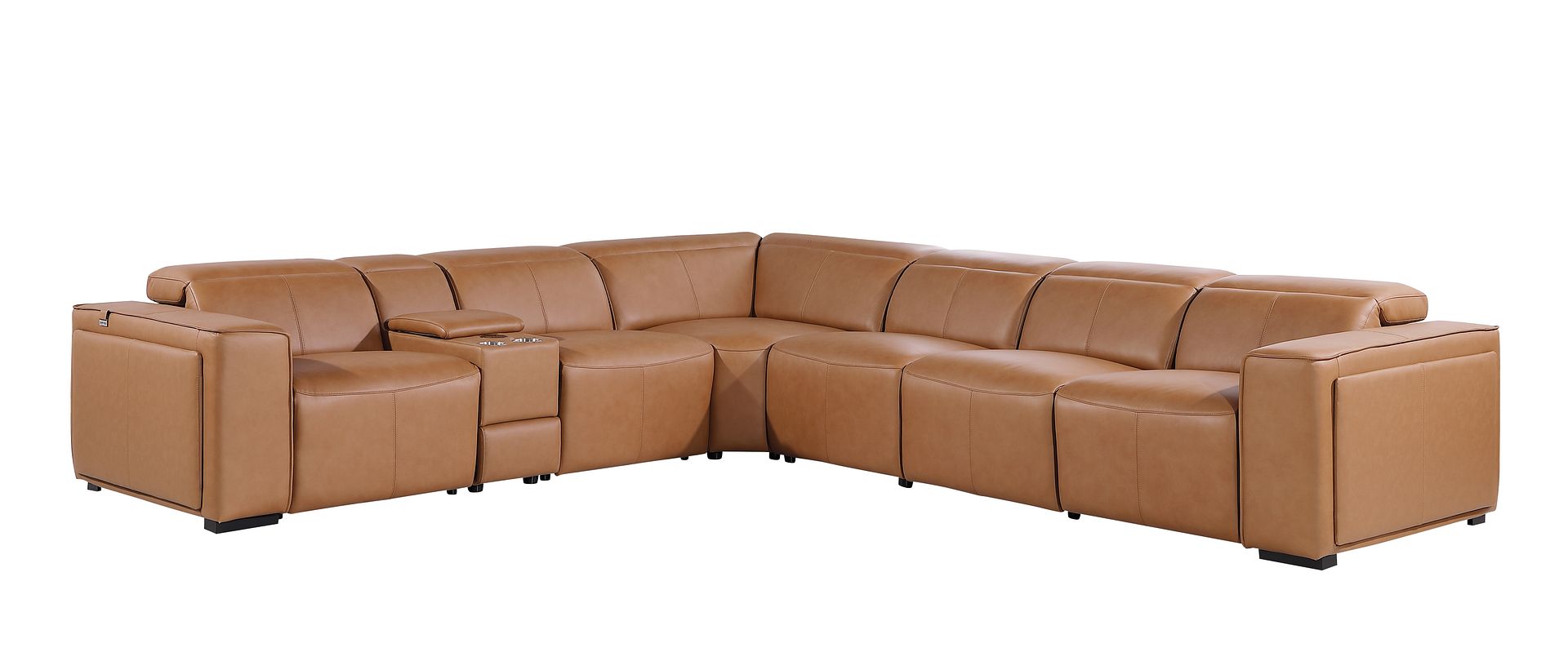 1224 Divanitalia 7-Piece L-Shaped Sectional Sofa in Top Grain Italian Leather with 4 Power Recliners & Power Headrests