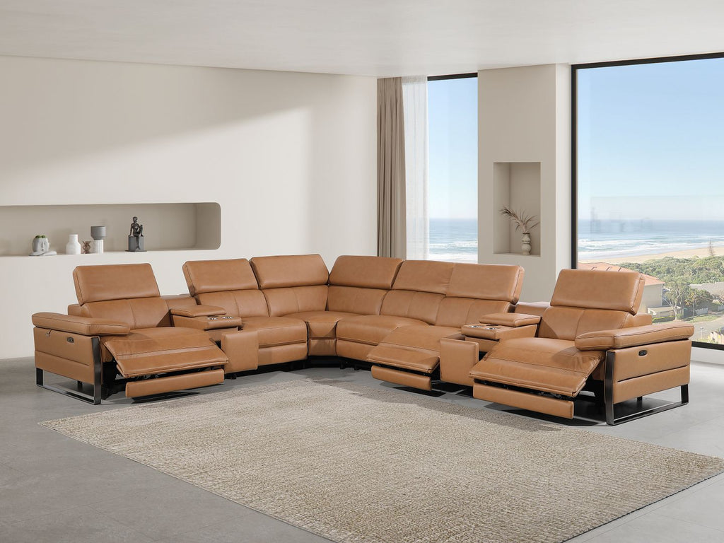 1246 Divanitalia 8-Piece L-Shaped Modular Power Reclining Sectional Sofa with 3 Power Recliners and Power Headrests - Top Grain Italian Leather