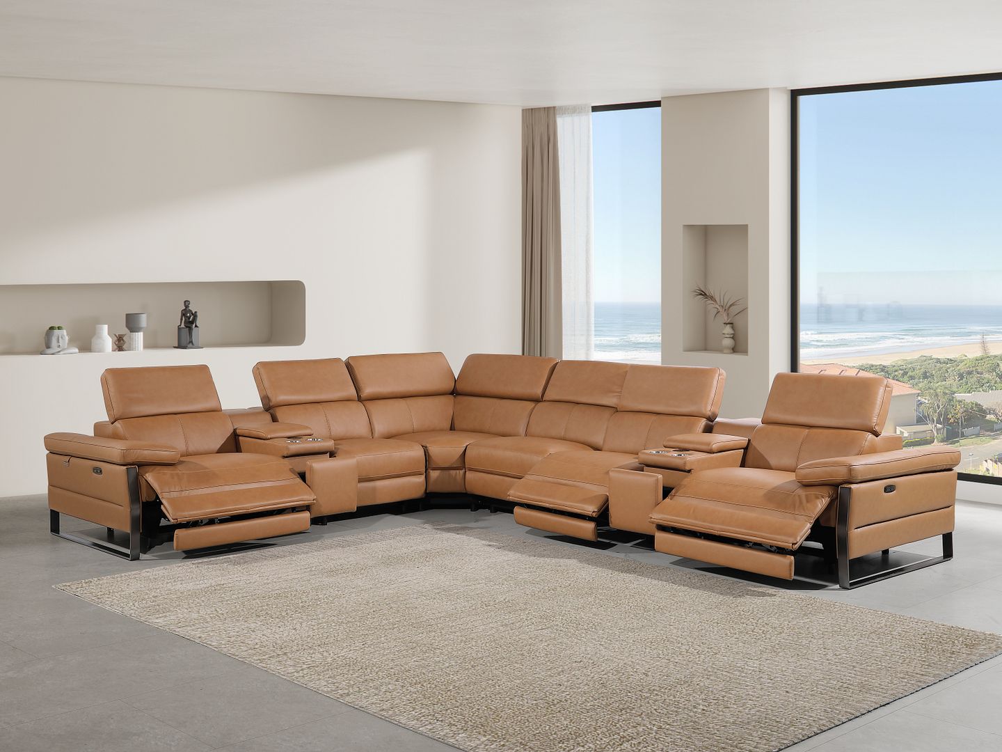 1246 Divanitalia 8-Piece L-Shaped Modular Power Reclining Sectional Sofa with 3 Power Recliners and Power Headrests - Top Grain Italian Leather