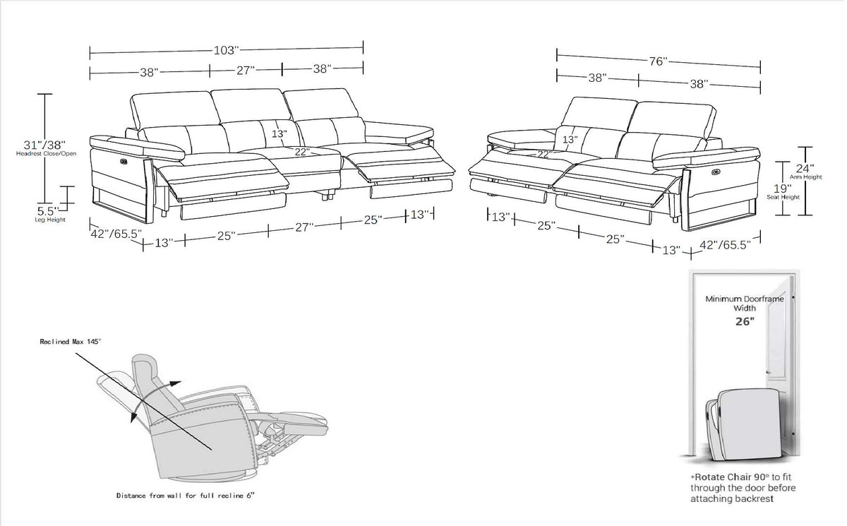1246 Divanitalia Modular Power Dual Reclining Sofa and Loveseat Set with Power Headrests - Top Grain Italian Leather - White - SKU 1246-WHITE-5.4-HT-2PC - view 13