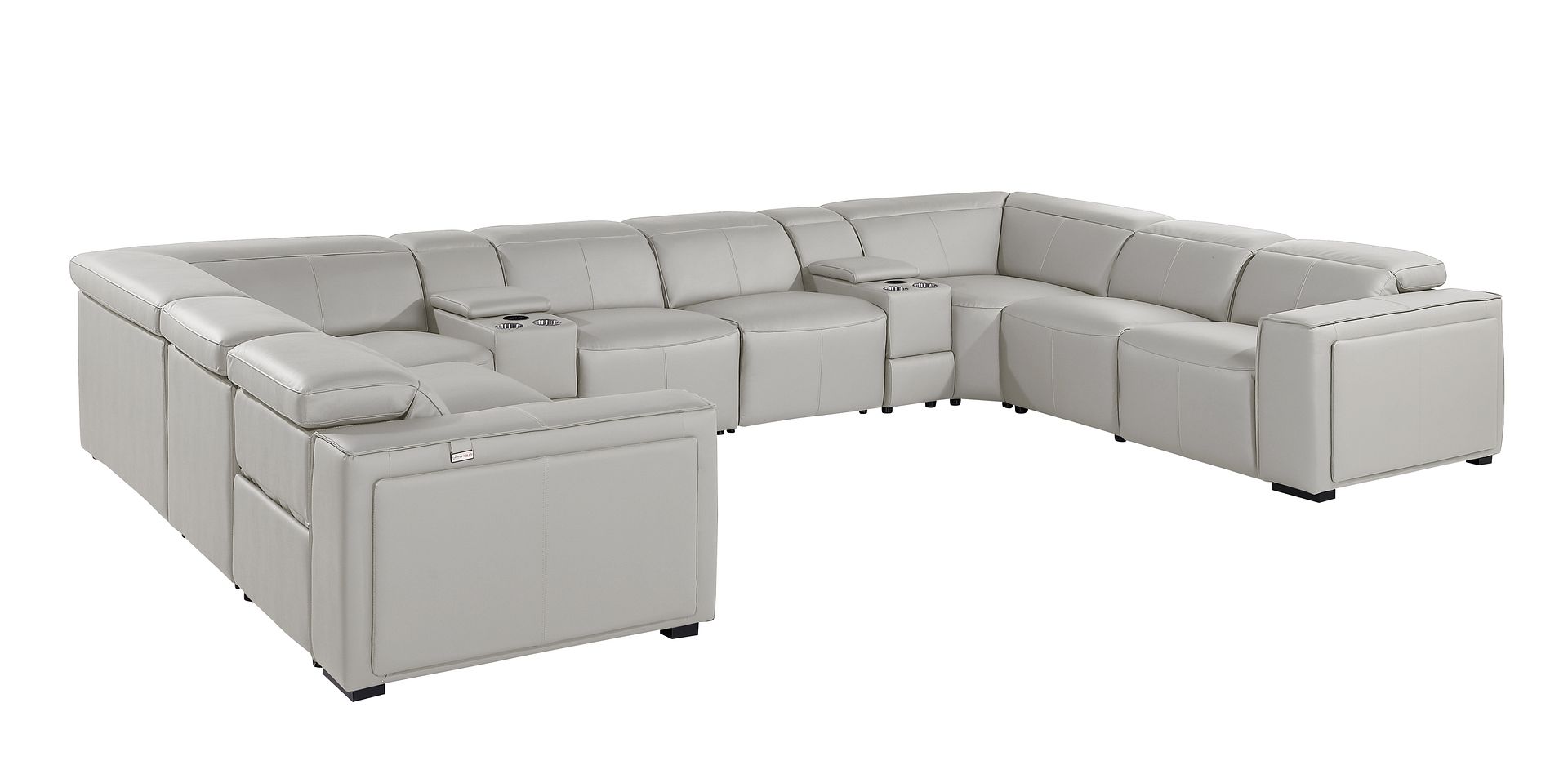 1224 Divanitalia 10-Piece U-Shaped Sectional Sofa in Top Grain Italian Leather with 4 Power Recliners & Power Headrests