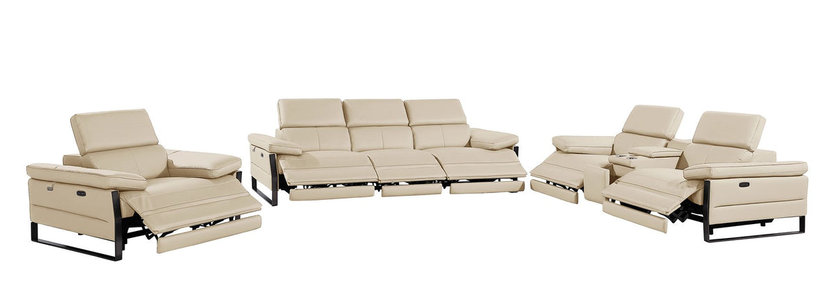 1246 Divanitalia Modular Power Triple Reclining Sofa, Console Loveseat, and Chair Set with Power Headrests - Top Grain Italian Leather - Beige - SKU 1246-BEIGE-7.6-HT-3PC - view 4