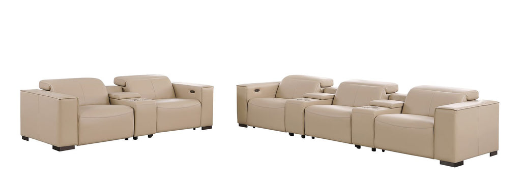 1208 Modular Leather Sofa & Loveseat with 6 Recliners and Power Headrests - Beige - SKU 1208-BEIGE-8.5-HT - view 4