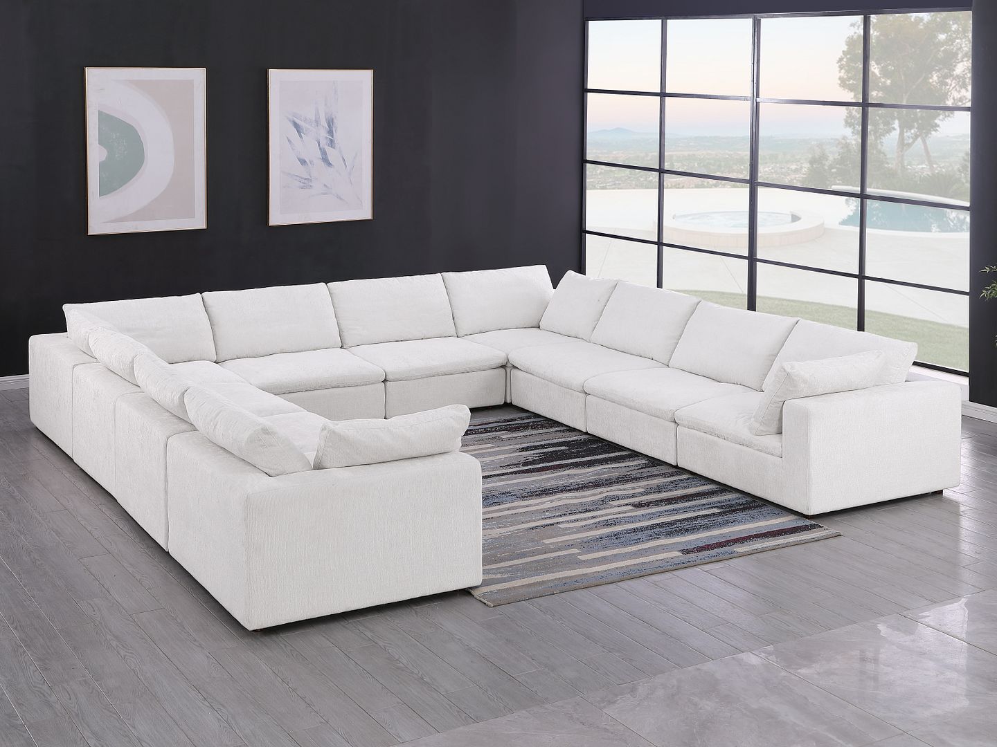 1100 Divanitalia 10-Piece U-Shaped Sectional Sofa in Top-grain Italian Leather - Pearl