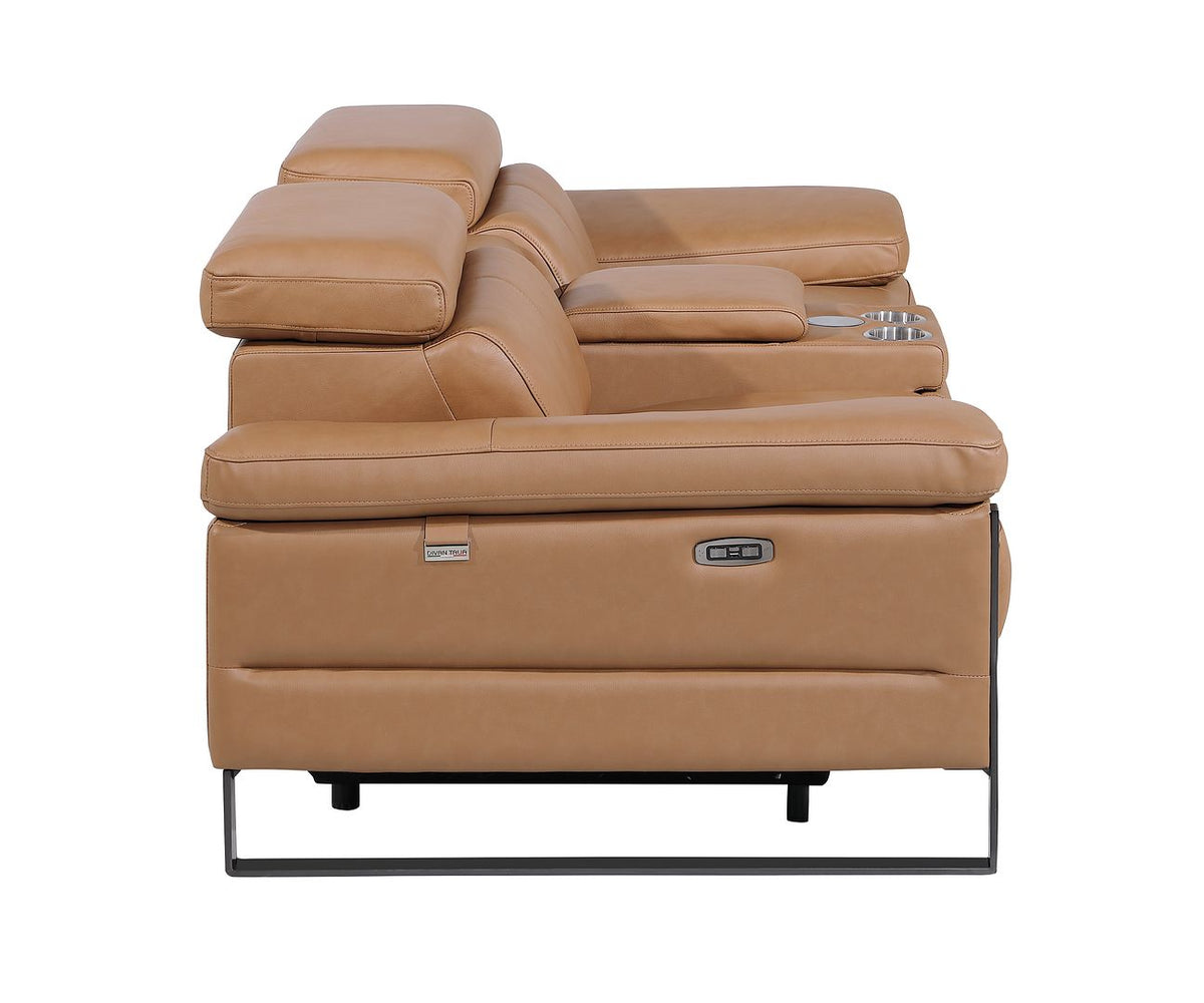1246 Divanitalia Top Grain Italian Leather Console Loveseat with Power Headrest - Cognac - SKU 1246-COGNAC-3.2-HT - view 7