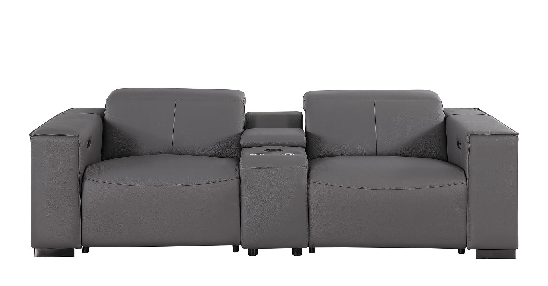 1208 Genuine Leather Dual Power Reclining Console Loveseat