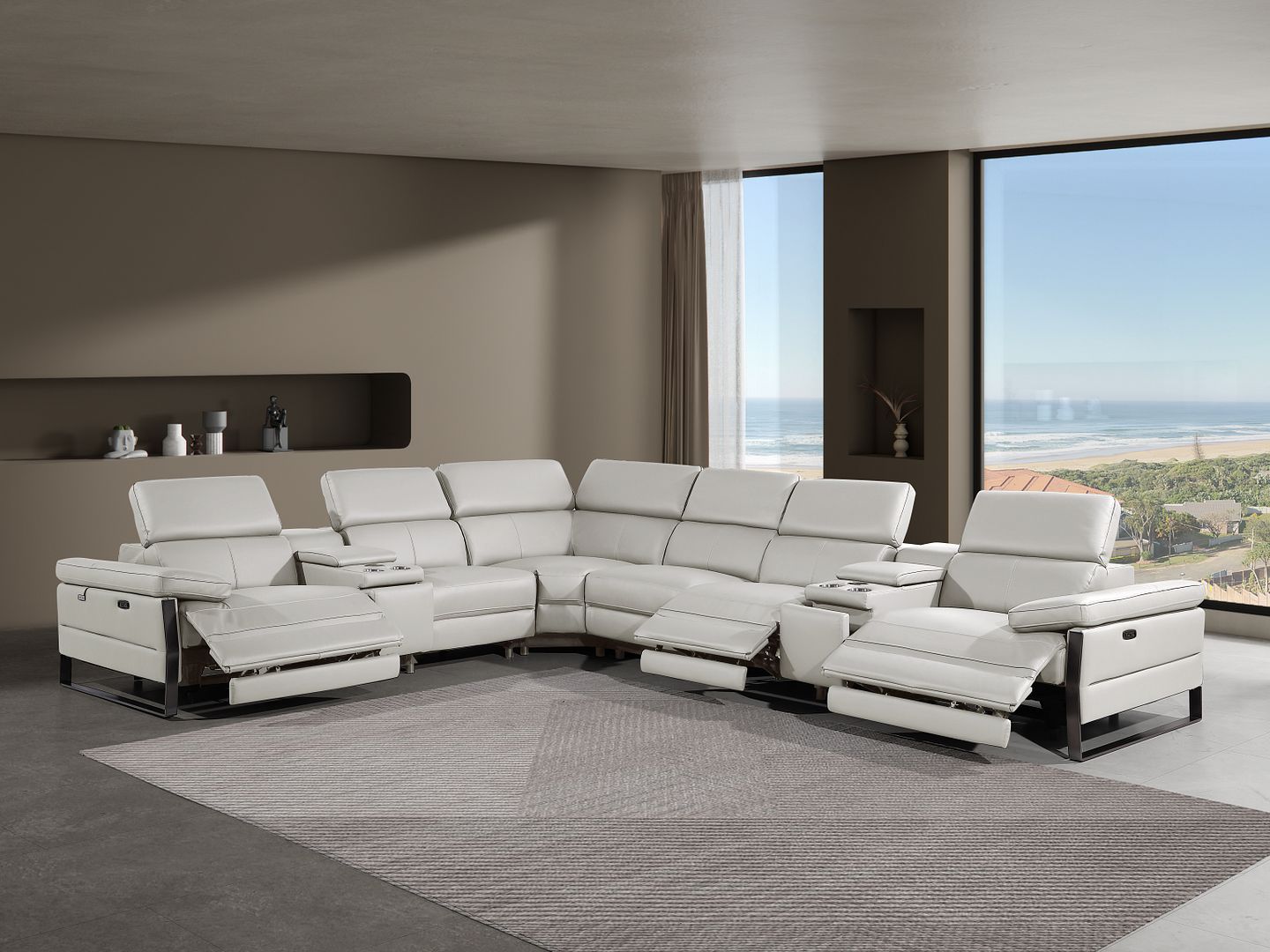 1246 Divanitalia 8-Piece L-Shaped Modular Power Reclining Sectional Sofa with 3 Power Recliners and Power Headrests - Top Grain Italian Leather